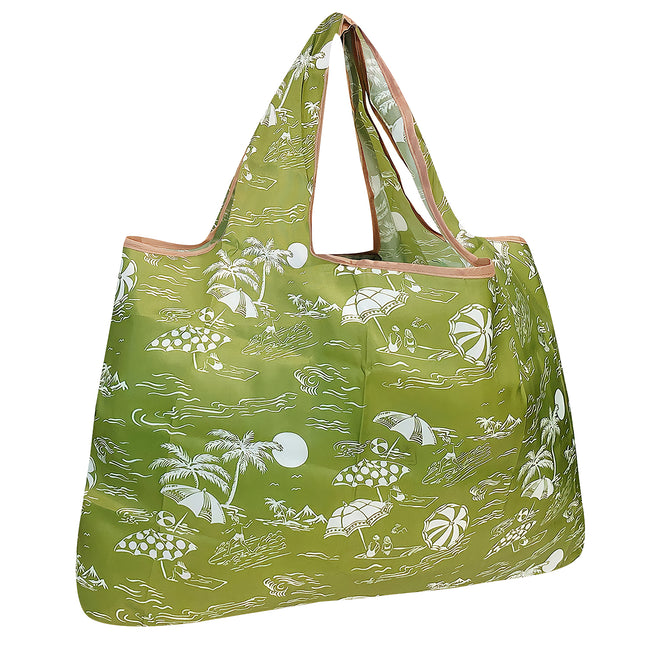 Wrapables Large Nylon Reusable Shopping Bag, Foldable Shopping Tote Bag, Reusable Grocery Bag, Travel Bag, Green Paradise