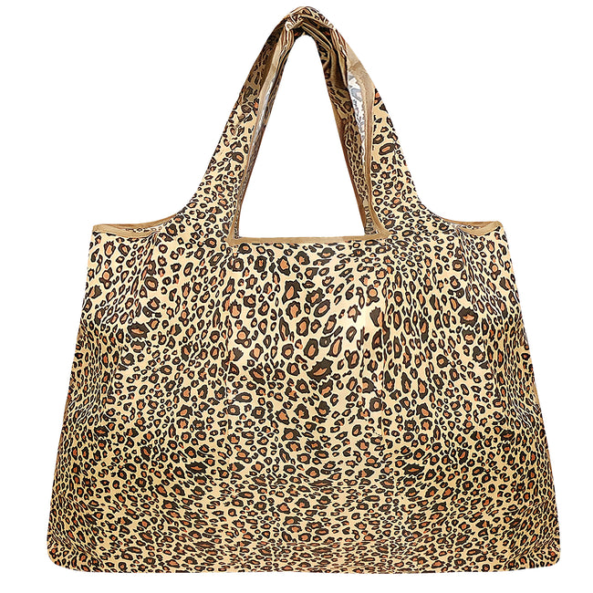 Wrapables Large Nylon Reusable Shopping Bag, Foldable Shopping Tote Bag, Reusable Grocery Bag, Travel Bag, Leopard Print