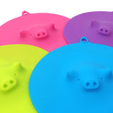 Wrapables Silicone Cup Lids, Large Anti-Dust Leak-Proof Coffee Mug Covers for Hot and Cold Drinks (Set of 6), Cute Piggies