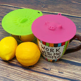 Wrapables Silicone Cup Lids, Large Anti-Dust Leak-Proof Coffee Mug Covers for Hot and Cold Drinks (Set of 6), Cute Piggies