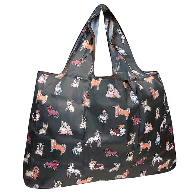 Wrapables Large Nylon Reusable Shopping Bag, Foldable Shopping Tote Bag, Reusable Grocery Bag, Travel Bag, Shiba Inu Dogs