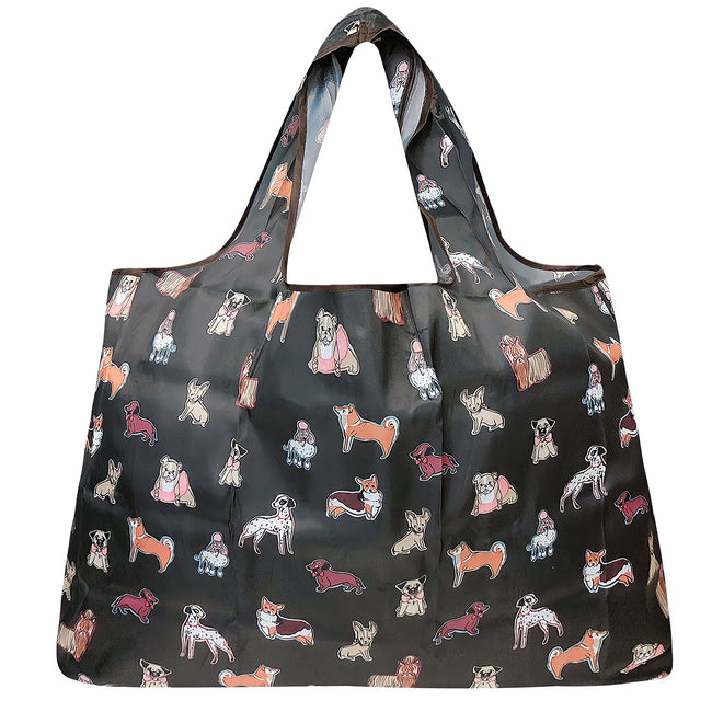 Wrapables Large Nylon Reusable Shopping Bag, Foldable Shopping Tote Bag, Reusable Grocery Bag, Travel Bag, Shiba Inu Dogs