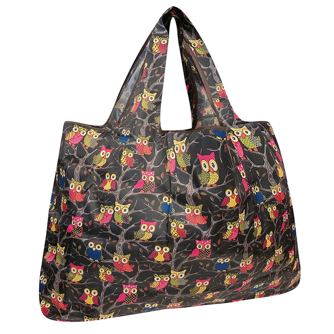 Wrapables Large Nylon Reusable Shopping Bag, Foldable Shopping Tote Bag, Reusable Grocery Bag, Travel Bag, Owls