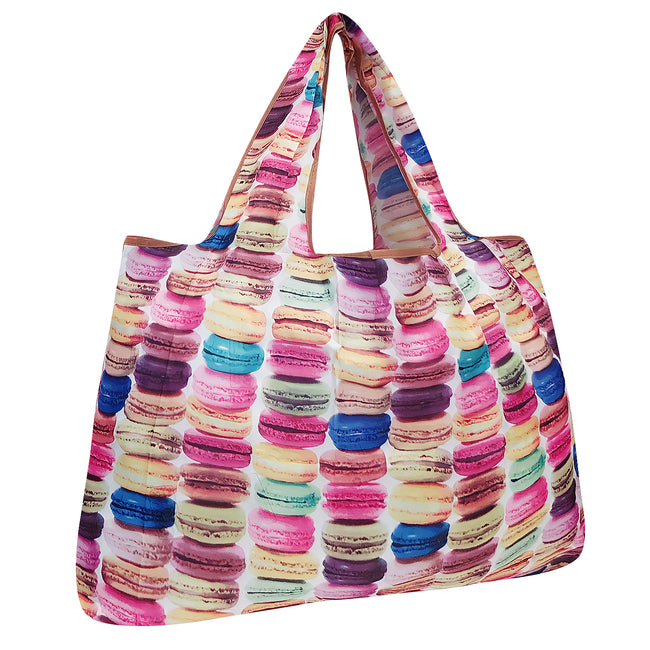 Wrapables Large Nylon Reusable Shopping Bag, Foldable Shopping Tote Bag, Reusable Grocery Bag, Travel Bag, Macarons