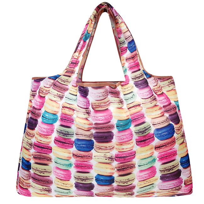 Wrapables Large Nylon Reusable Shopping Bag, Foldable Shopping Tote Bag, Reusable Grocery Bag, Travel Bag, Macarons