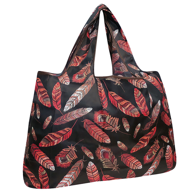Wrapables Large Nylon Reusable Shopping Bag, Foldable Shopping Tote Bag, Reusable Grocery Bag, Travel Bag, Feathers