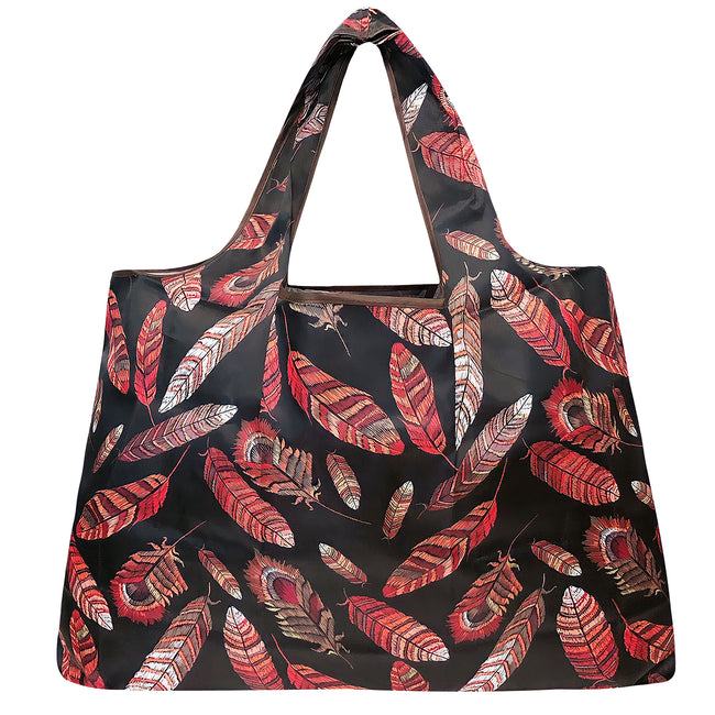 Wrapables Large Nylon Reusable Shopping Bag, Foldable Shopping Tote Bag, Reusable Grocery Bag, Travel Bag, Feathers