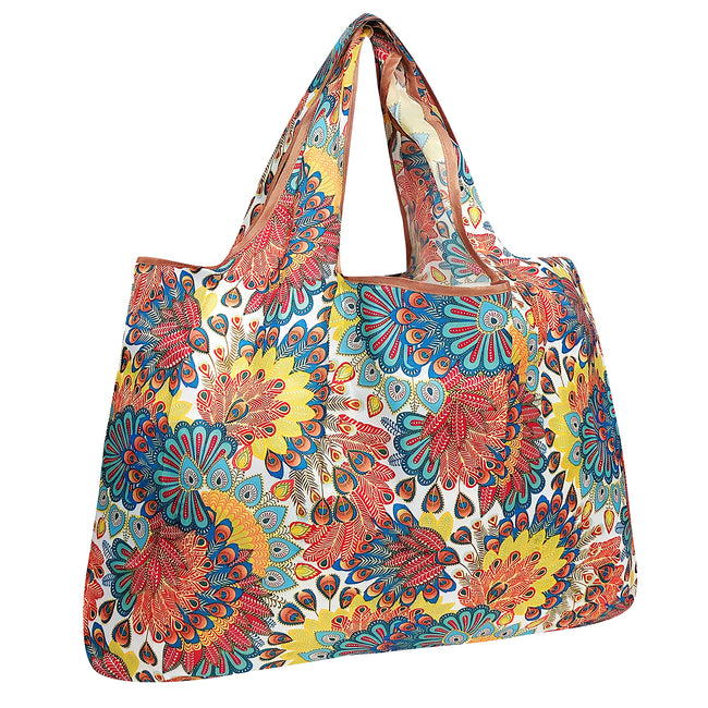 Wrapables Large Nylon Reusable Shopping Bag, Foldable Shopping Tote Bag, Reusable Grocery Bag, Travel Bag, Peacock