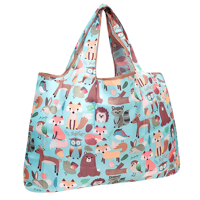 Wrapables Large Nylon Reusable Shopping Bag, Foldable Shopping Tote Bag, Reusable Grocery Bag, Travel Bag, Wilderness Animals