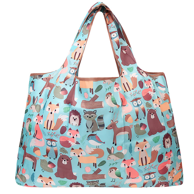 Wrapables Large Nylon Reusable Shopping Bag, Foldable Shopping Tote Bag, Reusable Grocery Bag, Travel Bag, Wilderness Animals