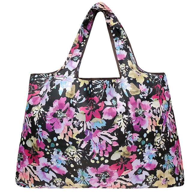 Wrapables Large Nylon Reusable Shopping Bag, Foldable Shopping Tote Bag, Reusable Grocery Bag, Travel Bag, Violet Flowers