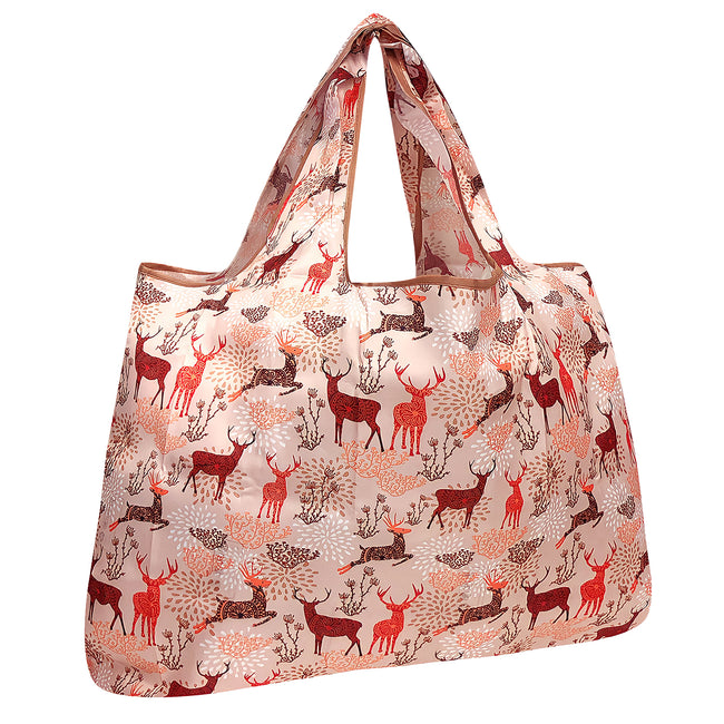 Wrapables Large Nylon Reusable Shopping Bag, Foldable Shopping Tote Bag, Reusable Grocery Bag, Travel Bag, Deer