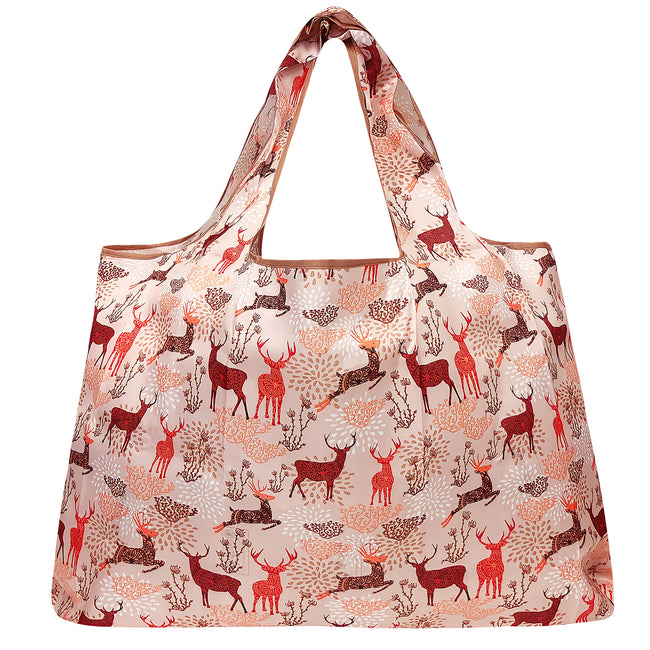Wrapables Large Nylon Reusable Shopping Bag, Foldable Shopping Tote Bag, Reusable Grocery Bag, Travel Bag, Deer