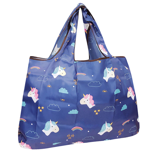 Wrapables Large Nylon Reusable Shopping Bag, Foldable Shopping Tote Bag, Reusable Grocery Bag, Travel Bag, Unicorns & Rainbows