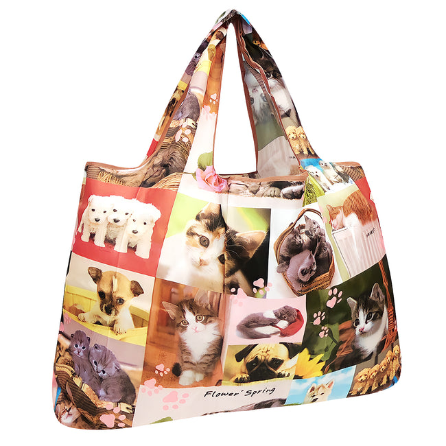 Wrapables Large Nylon Reusable Shopping Bag, Foldable Shopping Tote Bag, Reusable Grocery Bag, Travel Bag, Cats & Dogs