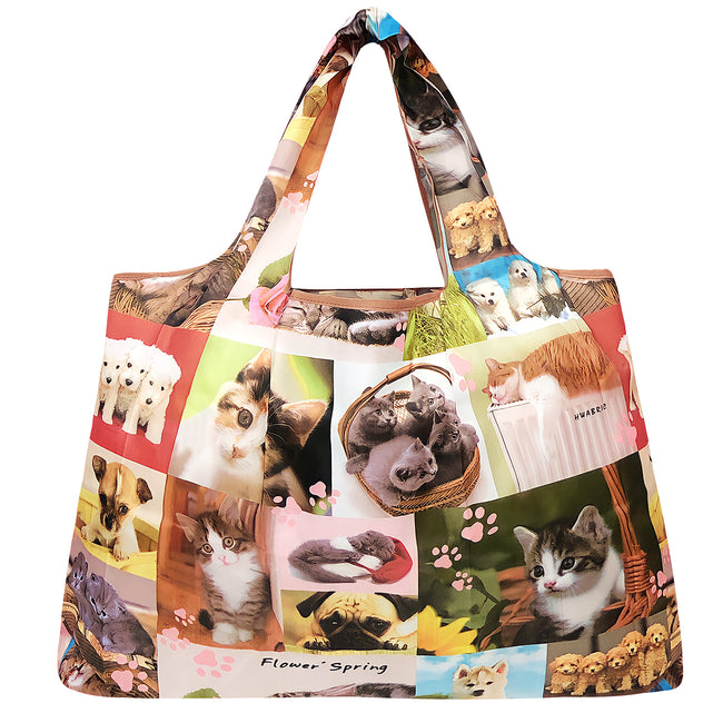Wrapables Large Nylon Reusable Shopping Bag, Foldable Shopping Tote Bag, Reusable Grocery Bag, Travel Bag, Cats & Dogs