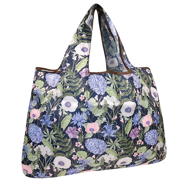 Wrapables Large Nylon Reusable Shopping Bag, Foldable Shopping Tote Bag, Reusable Grocery Bag, Travel Bag, Lavender Bouquet