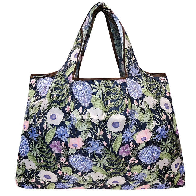 Wrapables Large Nylon Reusable Shopping Bag, Foldable Shopping Tote Bag, Reusable Grocery Bag, Travel Bag, Lavender Bouquet