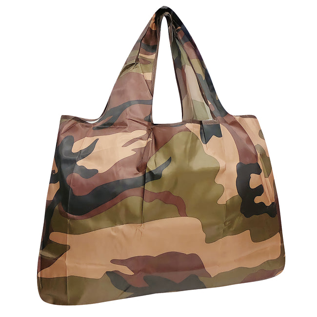 Wrapables Large Nylon Reusable Shopping Bag, Foldable Shopping Tote Bag, Reusable Grocery Bag, Travel Bag, Camo