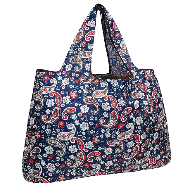 Wrapables Large Nylon Reusable Shopping Bag, Foldable Shopping Tote Bag, Reusable Grocery Bag, Travel Bag, Paisley Motif