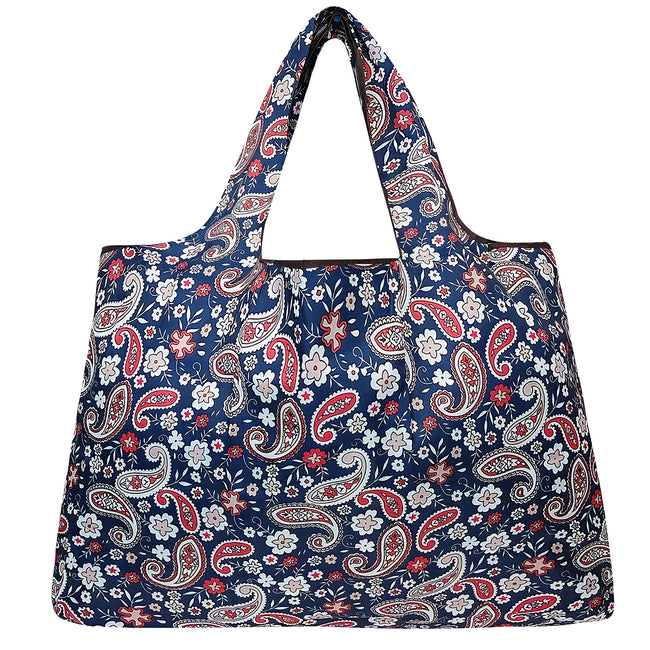 Wrapables Large Nylon Reusable Shopping Bag, Foldable Shopping Tote Bag, Reusable Grocery Bag, Travel Bag, Paisley Motif