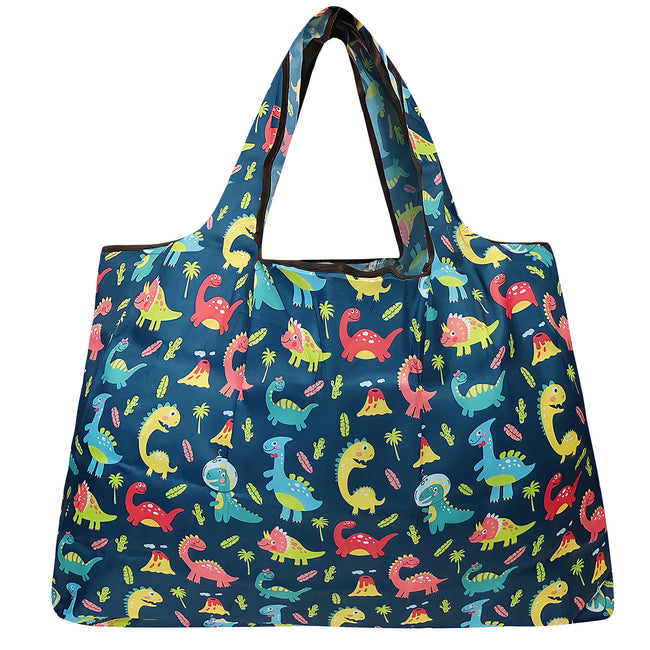 Wrapables Large Nylon Reusable Shopping Bag, Foldable Shopping Tote Bag, Reusable Grocery Bag, Travel Bag, Dinosaurs