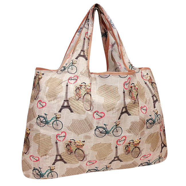 Wrapables Large Nylon Reusable Shopping Bag, Foldable Shopping Tote Bag, Reusable Grocery Bag, Travel Bag, Paris