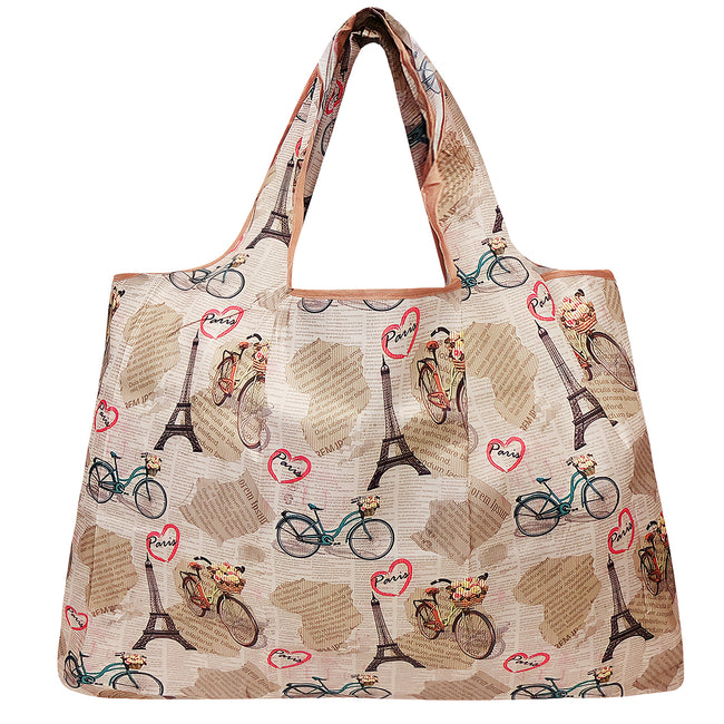 Wrapables Large Nylon Reusable Shopping Bag, Foldable Shopping Tote Bag, Reusable Grocery Bag, Travel Bag, Paris