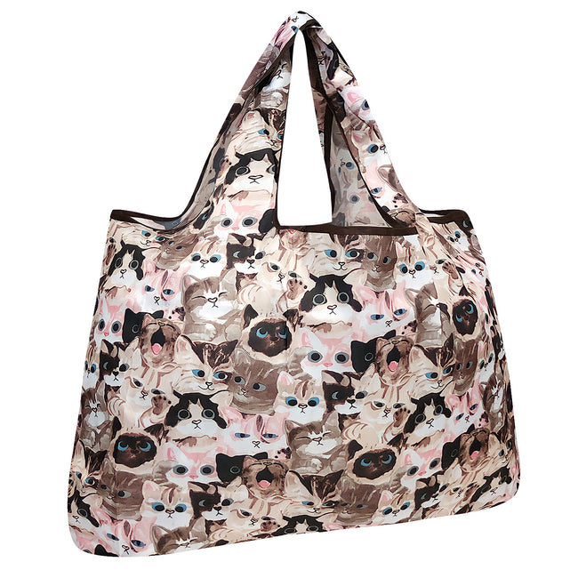 Wrapables Large Nylon Reusable Shopping Bag, Foldable Shopping Tote Bag, Reusable Grocery Bag, Travel Bag, Cuddly Kitties