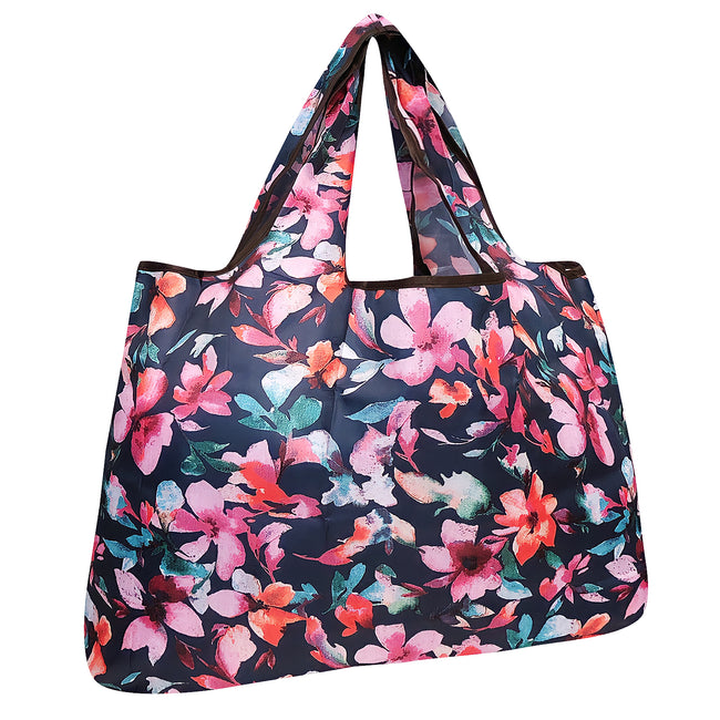 Wrapables Large Nylon Reusable Shopping Bag, Foldable Shopping Tote Bag, Reusable Grocery Bag, Travel Bag, Tropical Flowers