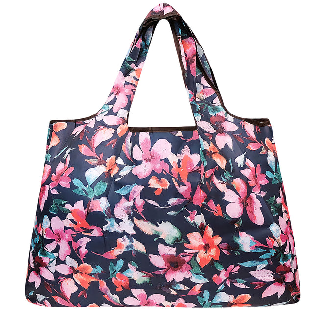 Wrapables Large Nylon Reusable Shopping Bag, Foldable Shopping Tote Bag, Reusable Grocery Bag, Travel Bag, Tropical Flowers