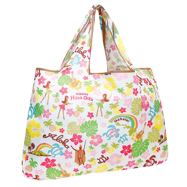 Wrapables Large Nylon Reusable Shopping Bag, Foldable Shopping Tote Bag, Reusable Grocery Bag, Travel Bag, Hawaiian Fun