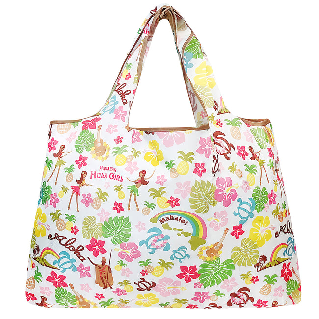 Wrapables Large Nylon Reusable Shopping Bag, Foldable Shopping Tote Bag, Reusable Grocery Bag, Travel Bag, Hawaiian Fun