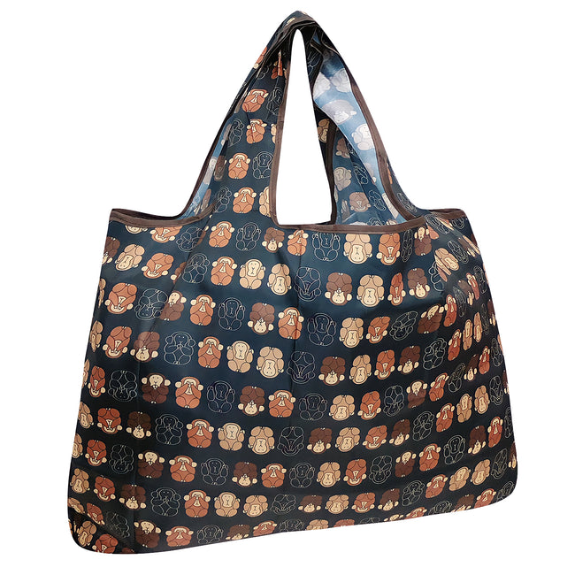 Wrapables Large Nylon Reusable Shopping Bag, Foldable Shopping Tote Bag, Reusable Grocery Bag, Travel Bag, Monkey Business