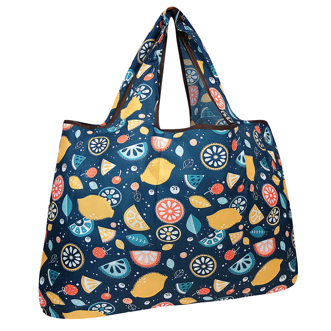Wrapables Large Nylon Reusable Shopping Bag, Foldable Shopping Tote Bag, Reusable Grocery Bag, Travel Bag, Citrus