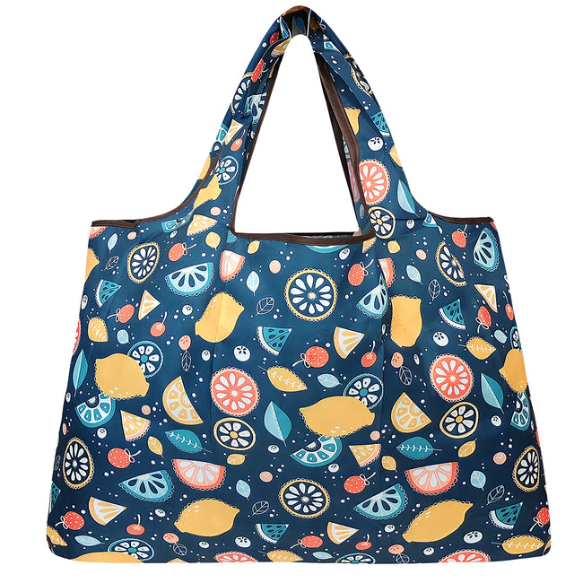 Wrapables Large Nylon Reusable Shopping Bag, Foldable Shopping Tote Bag, Reusable Grocery Bag, Travel Bag, Citrus