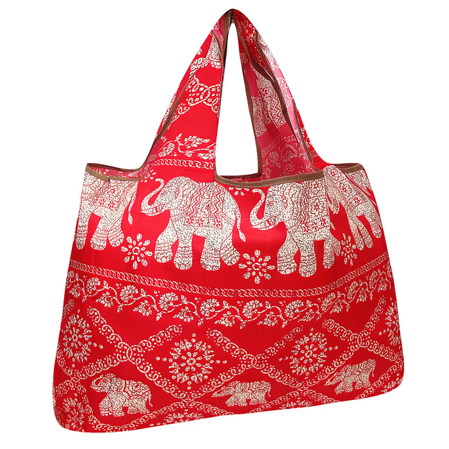 Wrapables Eco-Friendly Large Nylon Reusable Shopping Bag, Regal Elephants