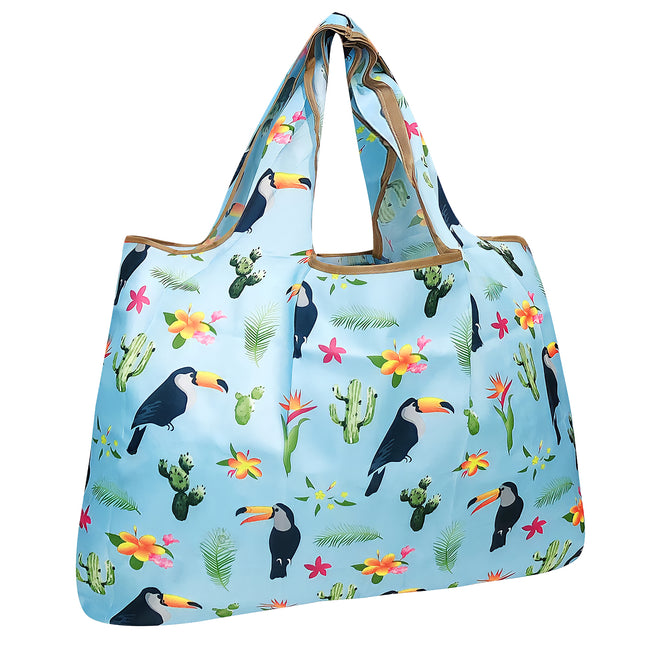 Wrapables Large Nylon Reusable Shopping Bag, Foldable Shopping Tote Bag, Reusable Grocery Bag, Travel Bag, Toucan & Cacti