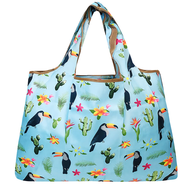 Wrapables Large Nylon Reusable Shopping Bag, Foldable Shopping Tote Bag, Reusable Grocery Bag, Travel Bag, Toucan & Cacti