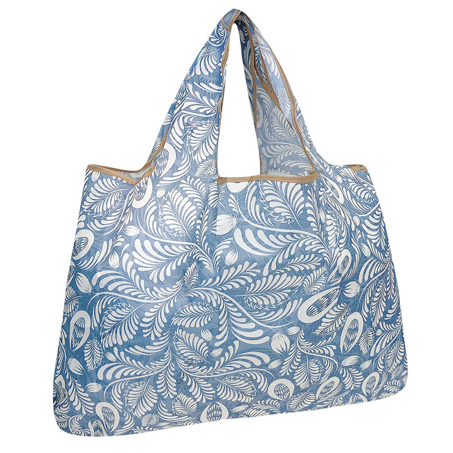 Wrapables Large Nylon Reusable Shopping Bag, Foldable Shopping Tote Bag, Reusable Grocery Bag, Travel Bag, Gray Ferns