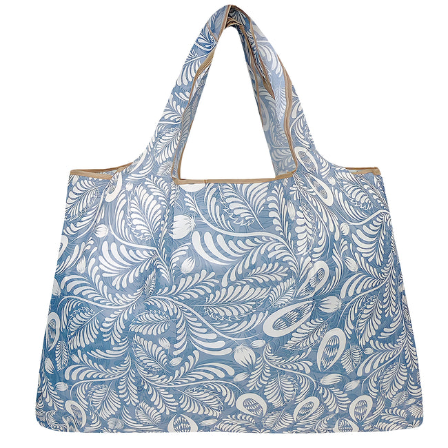Wrapables Large Nylon Reusable Shopping Bag, Foldable Shopping Tote Bag, Reusable Grocery Bag, Travel Bag, Gray Ferns