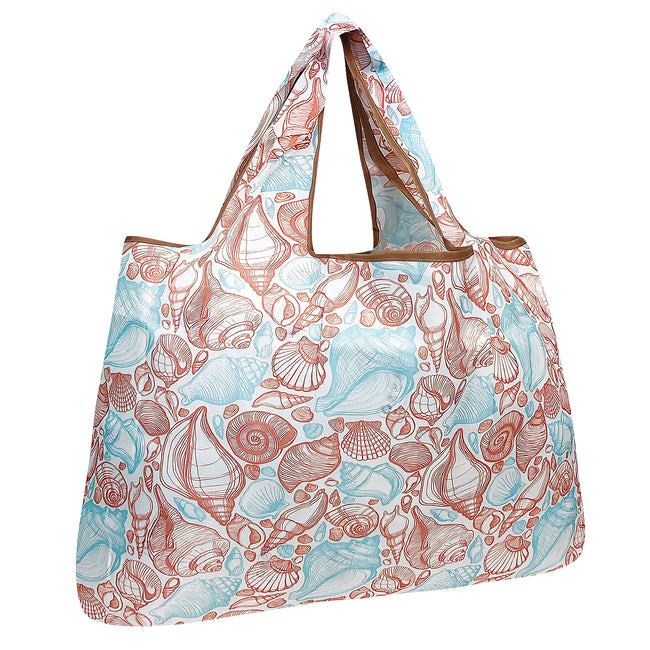Wrapables Large Nylon Reusable Shopping Bag, Foldable Shopping Tote Bag, Reusable Grocery Bag, Travel Bag, Seashells