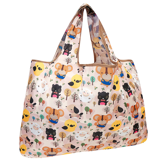 Wrapables Large Nylon Reusable Shopping Bag, Foldable Shopping Tote Bag, Reusable Grocery Bag, Travel Bag, Cuttie Animals