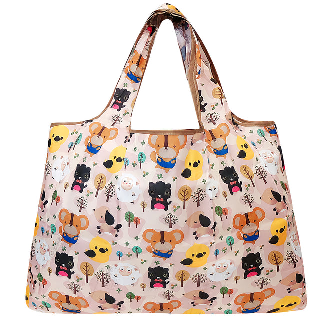 Wrapables Large Nylon Reusable Shopping Bag, Foldable Shopping Tote Bag, Reusable Grocery Bag, Travel Bag, Cuttie Animals