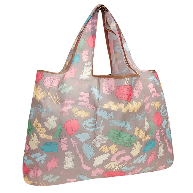 Wrapables Large Nylon Reusable Shopping Bag, Foldable Shopping Tote Bag, Reusable Grocery Bag, Travel Bag, Colorful Doodles