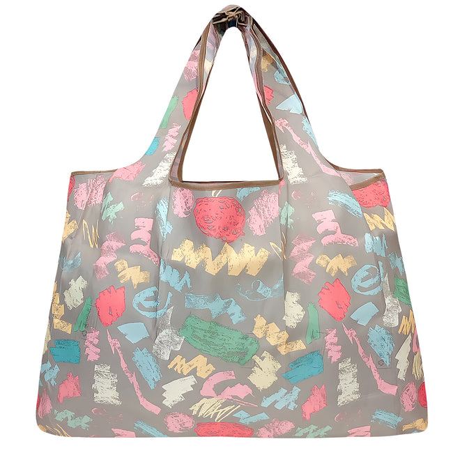 Wrapables Large Nylon Reusable Shopping Bag, Foldable Shopping Tote Bag, Reusable Grocery Bag, Travel Bag, Colorful Doodles