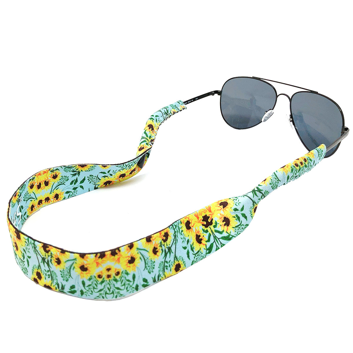 Wrapables Adjustable Eyewear Retainer, Sunglass Strap with Neoprene Floating Material for Sports and Outdoors Sunflowers Sky Blue