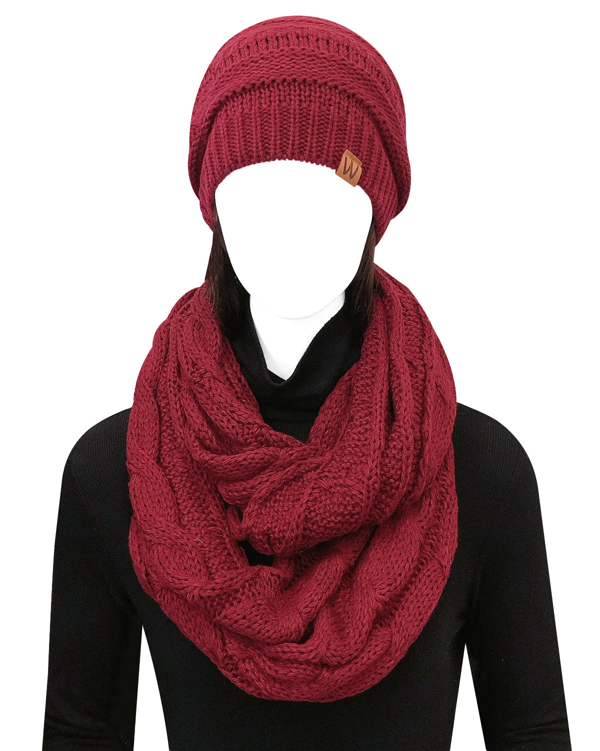 Wrapables Winter Warm Chunky Cable Knit Infinity Scarf and Beanie Set