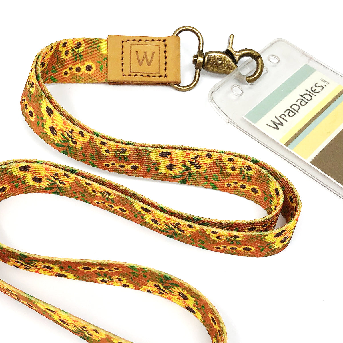 Wrapables Lanyard Keychain and ID Badge Holder Sunflowers Tan