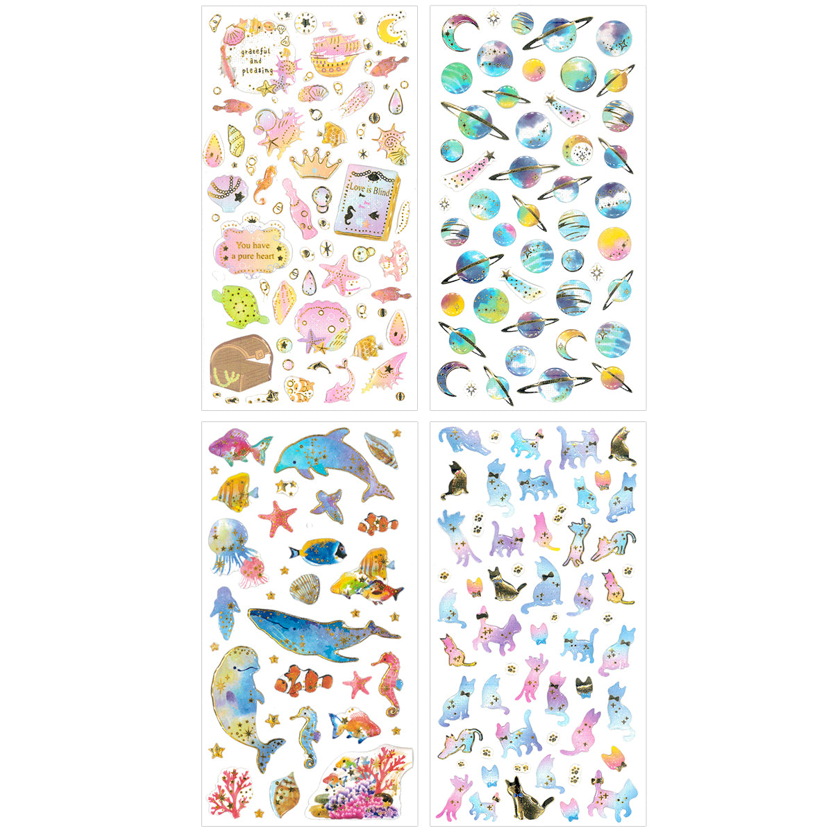Wrapables 3D Epoxy Stickers for Scrapbooking, Journal, Planner, Decals for Phone or Notebook (4 Sheets)